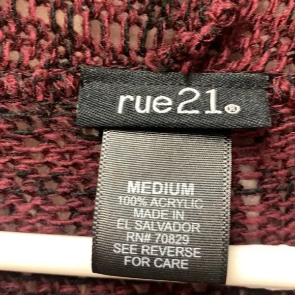 RUE21 Medium Long Open Front Cardigan Vest Burgundy & Black - Picture 3 of 13